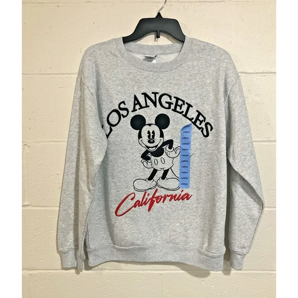 Mickey Mouse California Crewneck Sweatshirt | Grey Comfy Disney Pullover XS & L